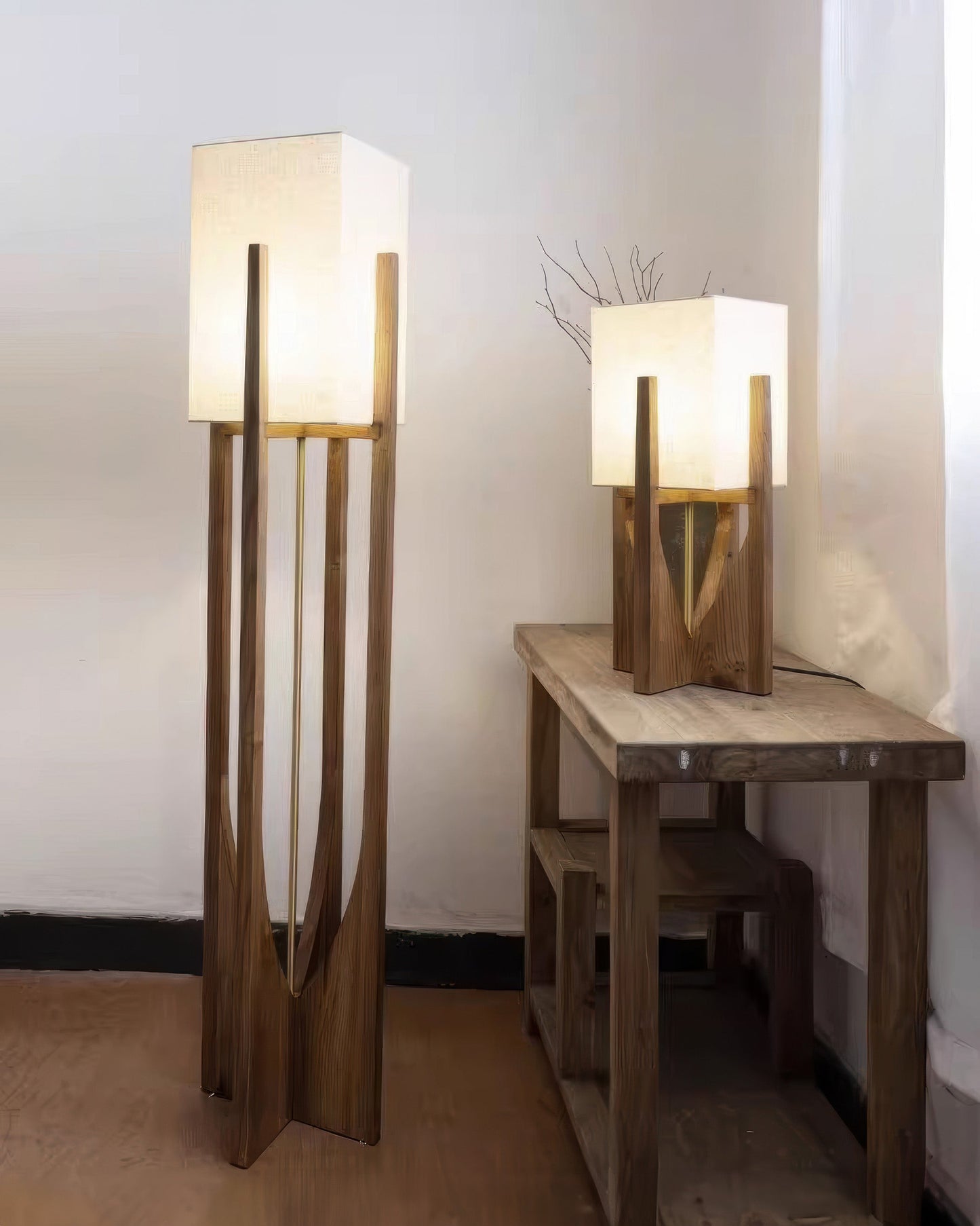 Lampadaire En Noyer De Style Japonais