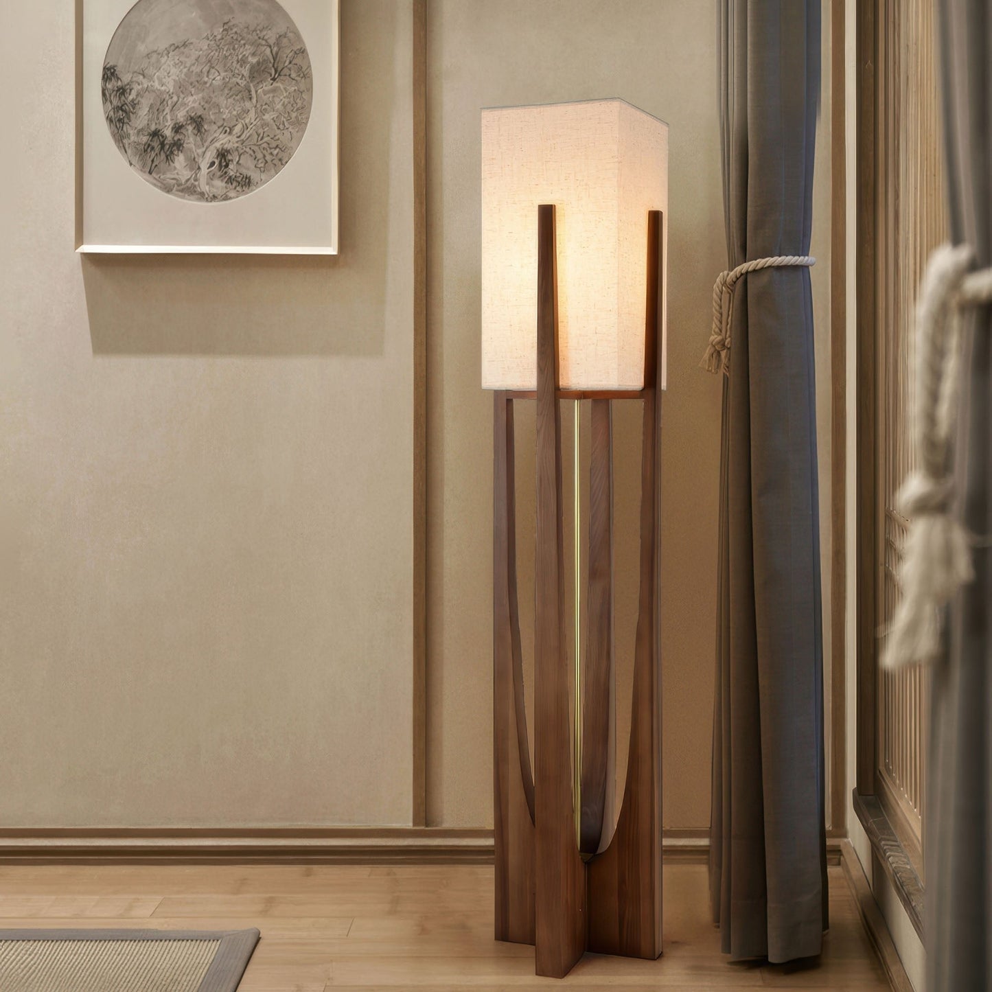 Lampadaire En Noyer De Style Japonais