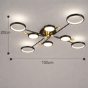 Plafonnier LED noir et doré 8 têtes design moderne avec anneaux lumineux diamètre 130 cm luminaire plafond salon